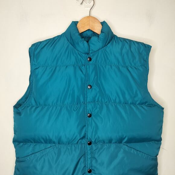 Lands End Down Puffer Vest Snap Button Blue Teal Vintage - Picture 2 of 7